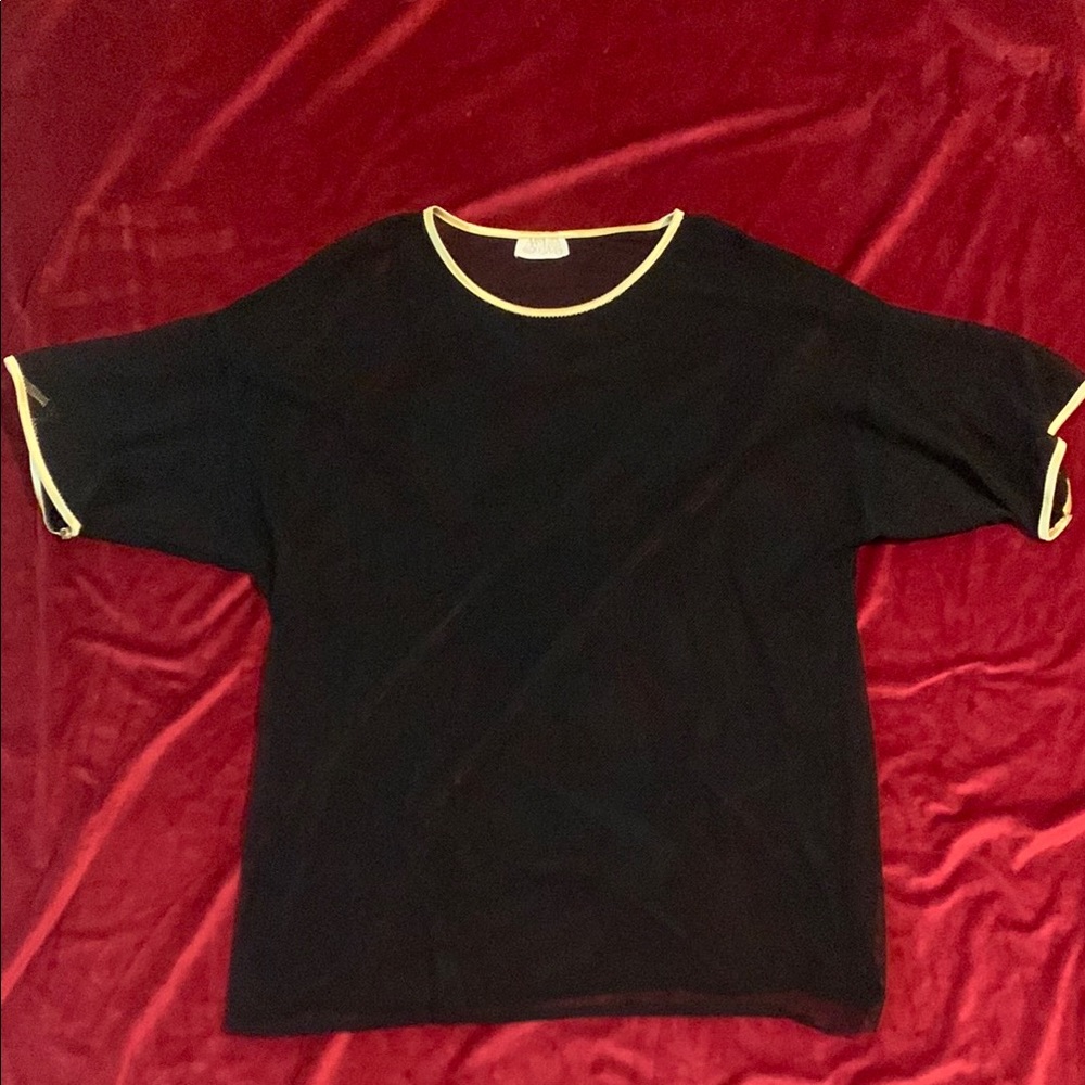 Sand Dollars Black Fishnet with Gold Satin Trim Beach CoverUp Top Size XL